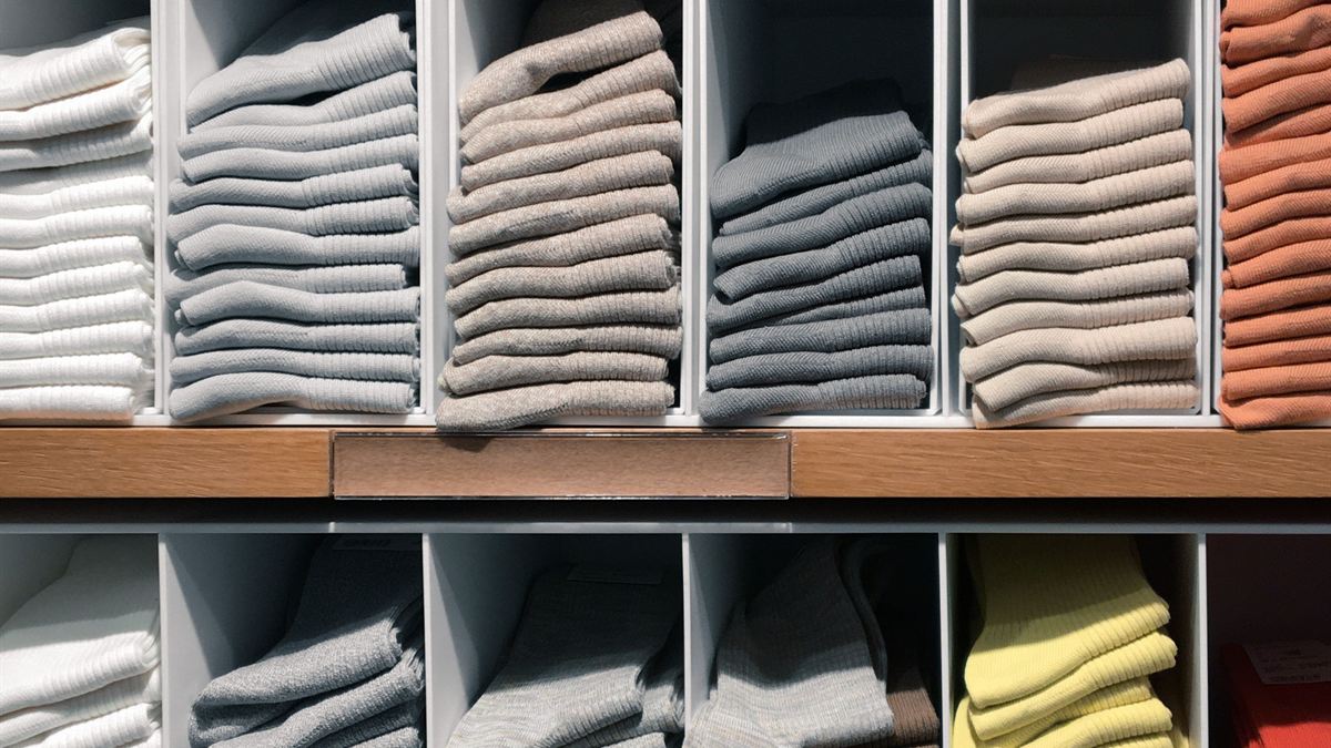 Neatly organised, colour-sorted shelves